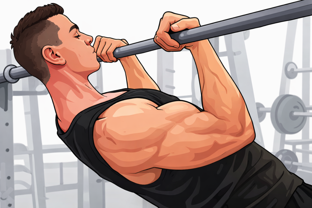 Bodyweight-bar-curl-row-underhand-grip-biceps-focus