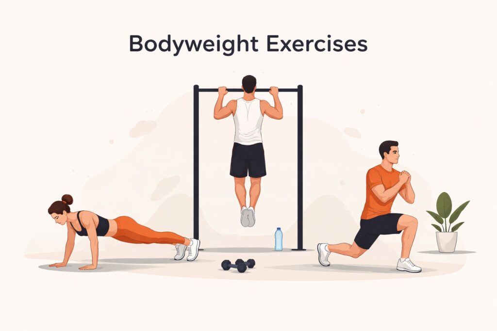 Bodyweight-exercises-push-up-pull-up-lunge-training