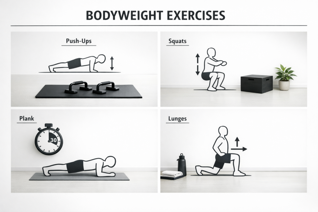 Bodyweight-exercises-home-workout-basic-strength-training