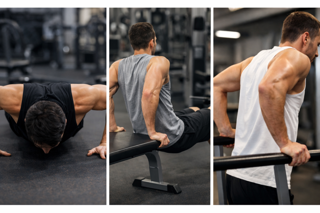 Bodyweight-triceps-exercises-floor-bench-parallel-bars