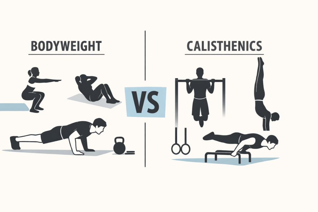 Bodyweight-vs-calisthenics-visual-comparison-basic-exercises-and-advanced-skills