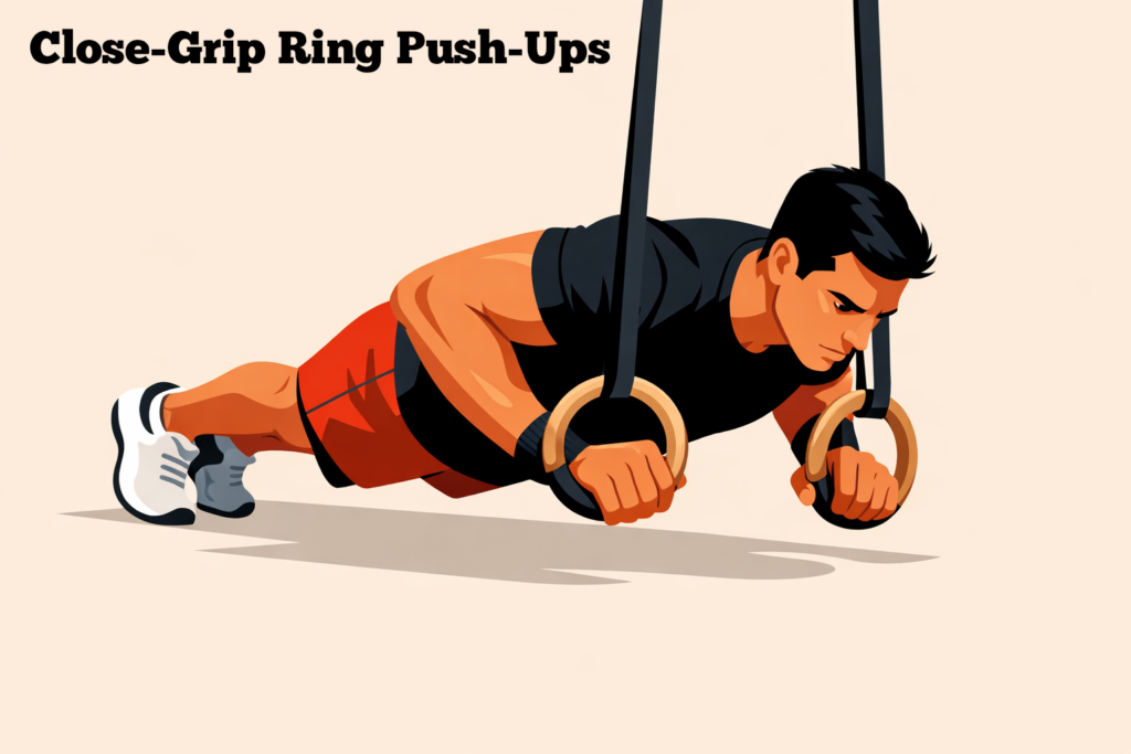 Close-grip-ring-push-ups-on-gymnastic-rings