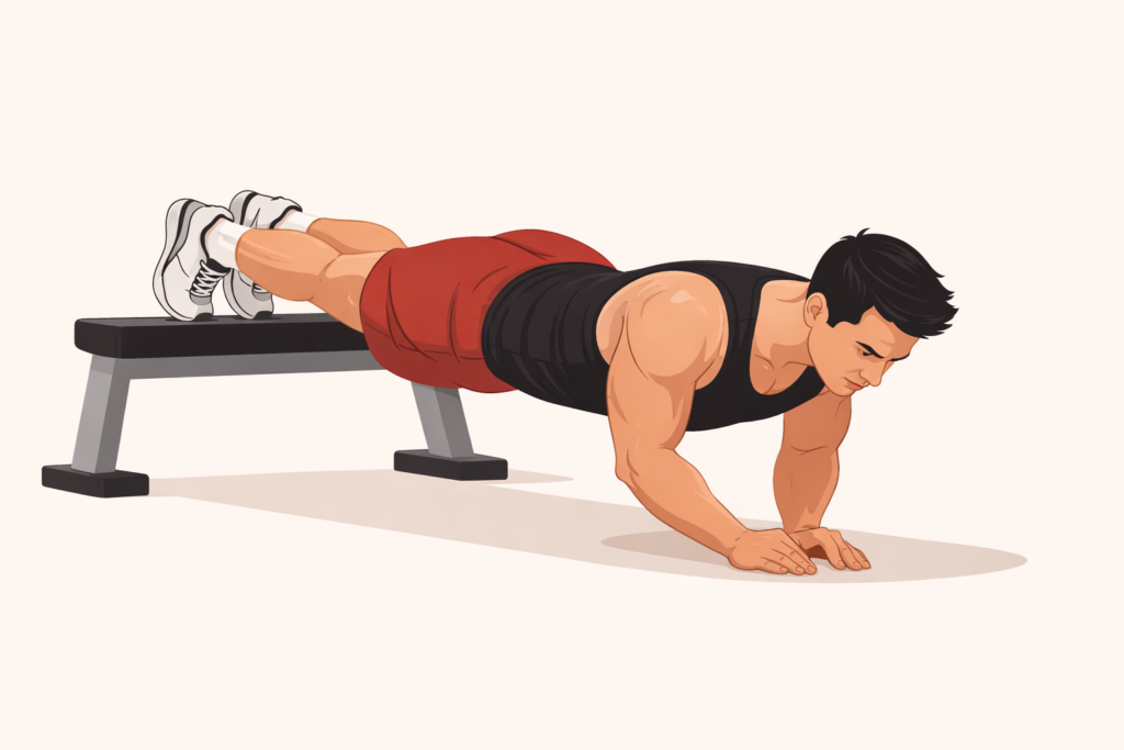 Decline-close-grip-push-up-triceps-focused-bodyweight-variation-on-bench