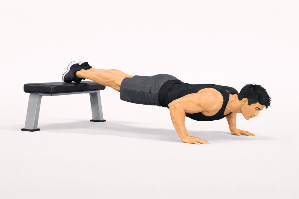 Decline-push-up-with-feet-elevated-on-bench-for-increased-chest-activation