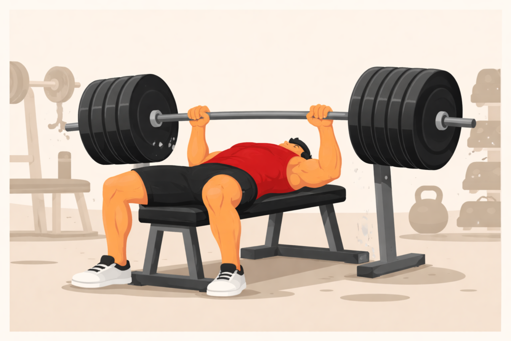 Bench-press-with-maximum-weight-on-barbell