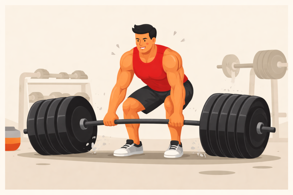 Barbell-deadlift-with-maximum-weight-in-gym