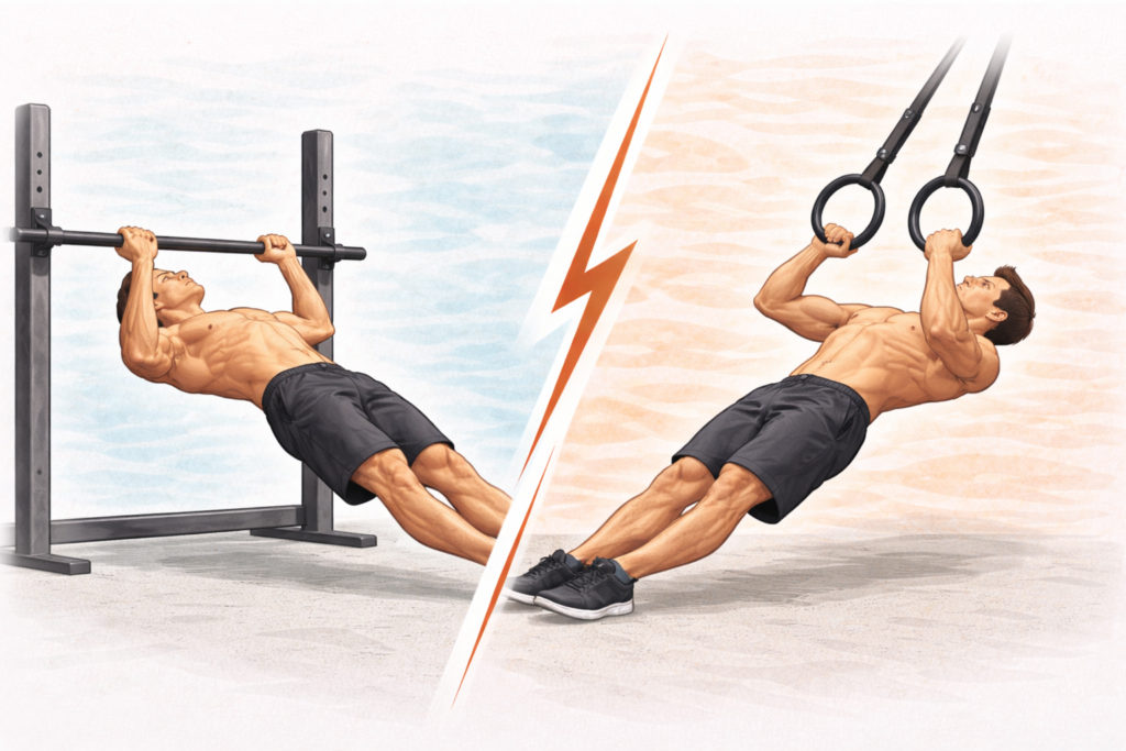 Bodyweight-row-under-bar-compared-to-gymnastic-rings