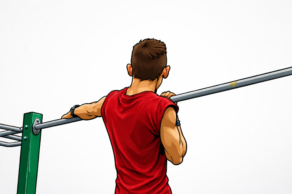 Back-view-performing-pull-up-on-bar