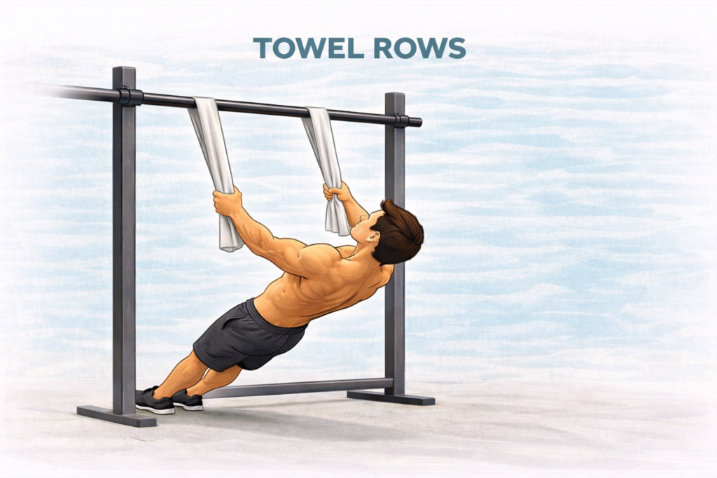 Bodyweight-towel-rows-on-bar