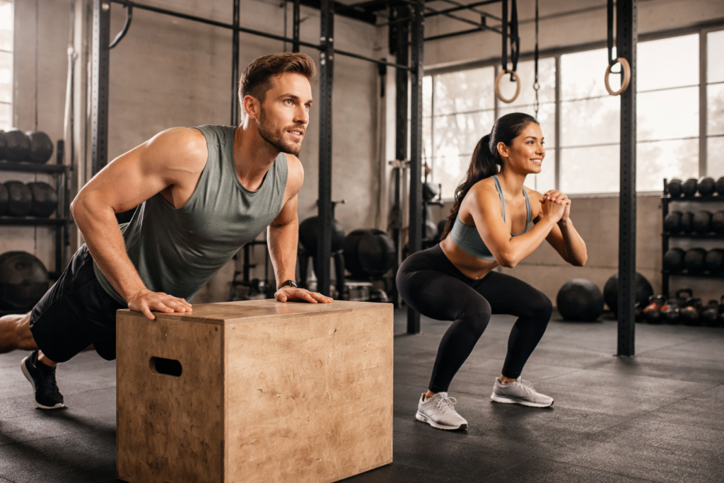 Beginner-Calisthenics-Exercises-Incline-Push-Up-And-Bodyweight-Squat