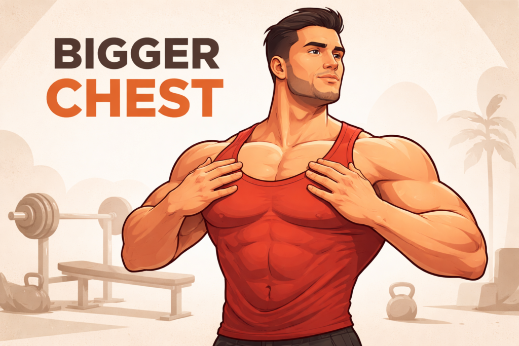 Chest-training-illustration-showing-muscular-torso-and-gym-equipment
