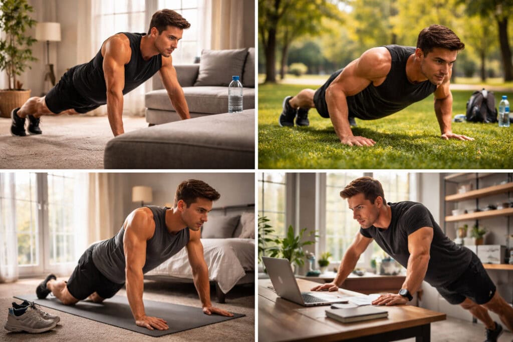 Bodyweight-exercises-practice-in-home-park-bedroom-and-office-settings