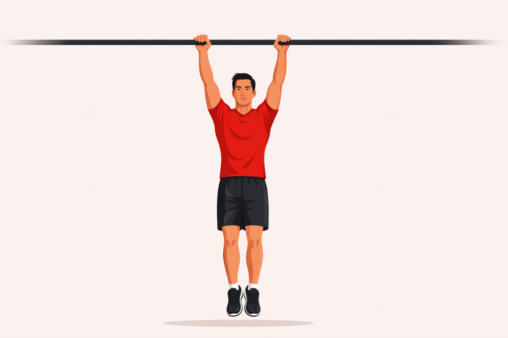 Dead-hang-grip-on-pull-up-bar-shoulder-decompression-exercise