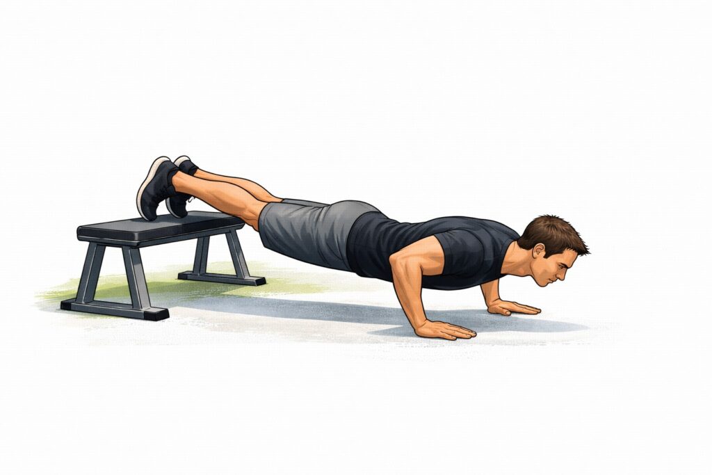 Feet-elevated-push-up-feet-on-bench-hands-on-floor-body-straight-position