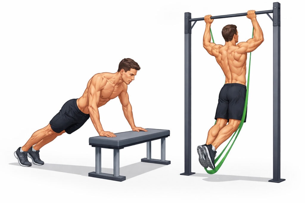 Incline-push-up-and-assisted-pull-up-exercises