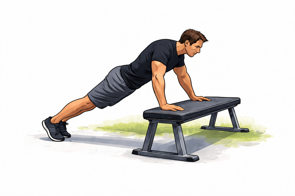 Incline-push-up-hands-on-bench-body-straight-position