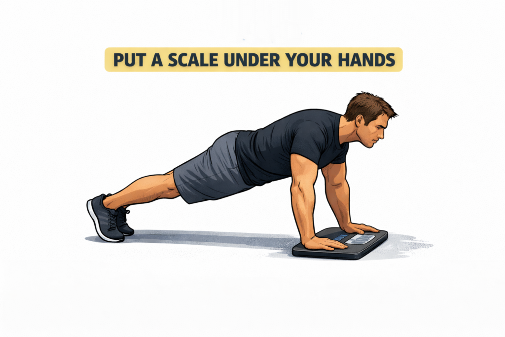 Push-up-hands-on-bathroom-scale-body-straight-position