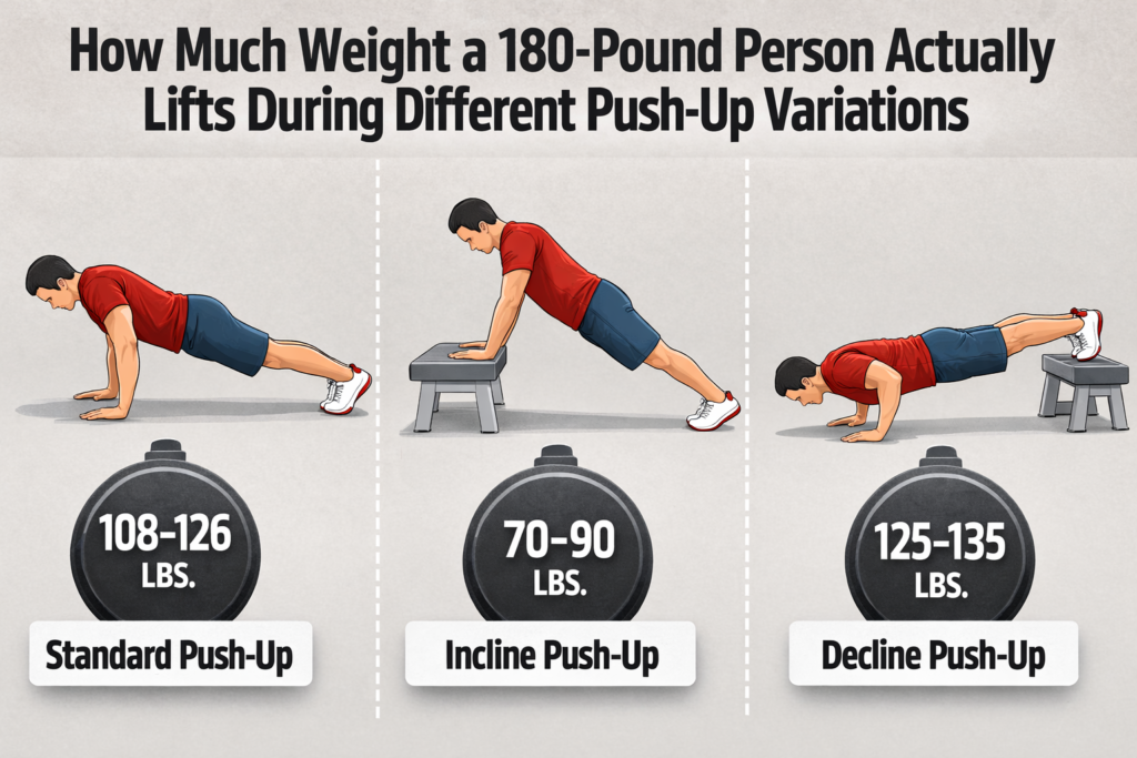Push-up-weight-load-standard-incline-decline-variation-comparison-180-pound-person