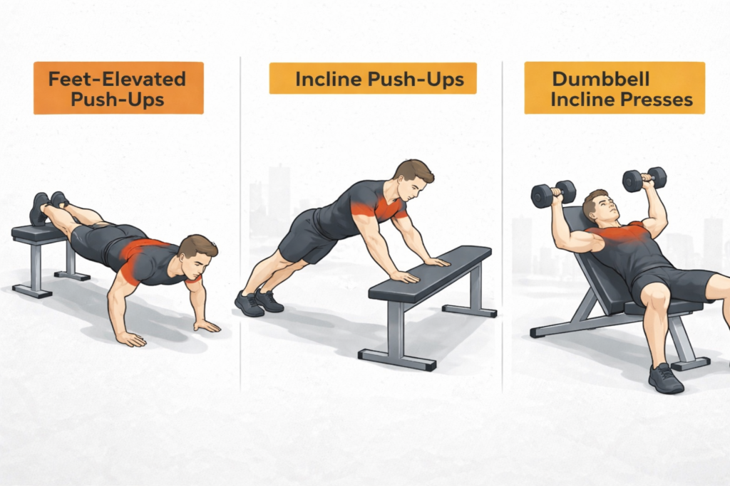 Feet-elevated-push-ups-incline-push-ups-dumbbell-incline-press