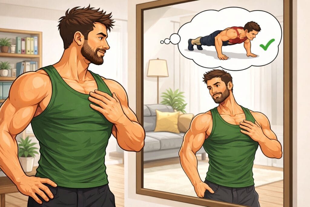 Push-ups-chest-development-muscular-man-looking-in-mirror