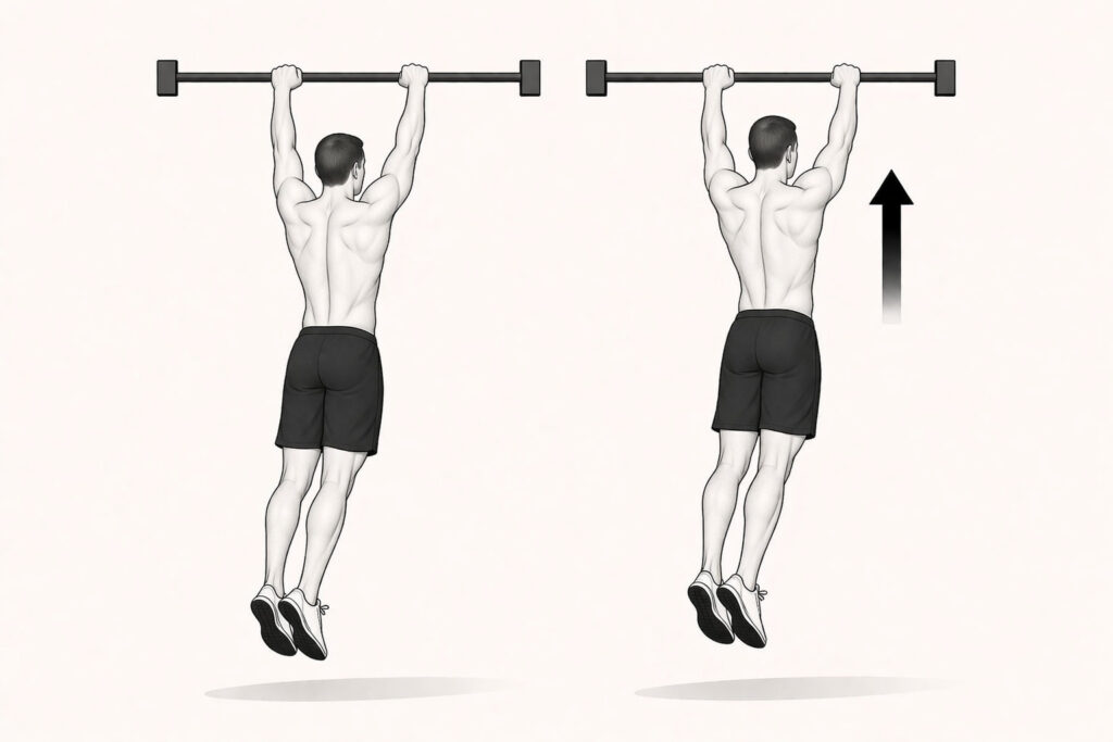 Scapular-pull-up-from-dead-hang-with-upward-body-movement-on-bar