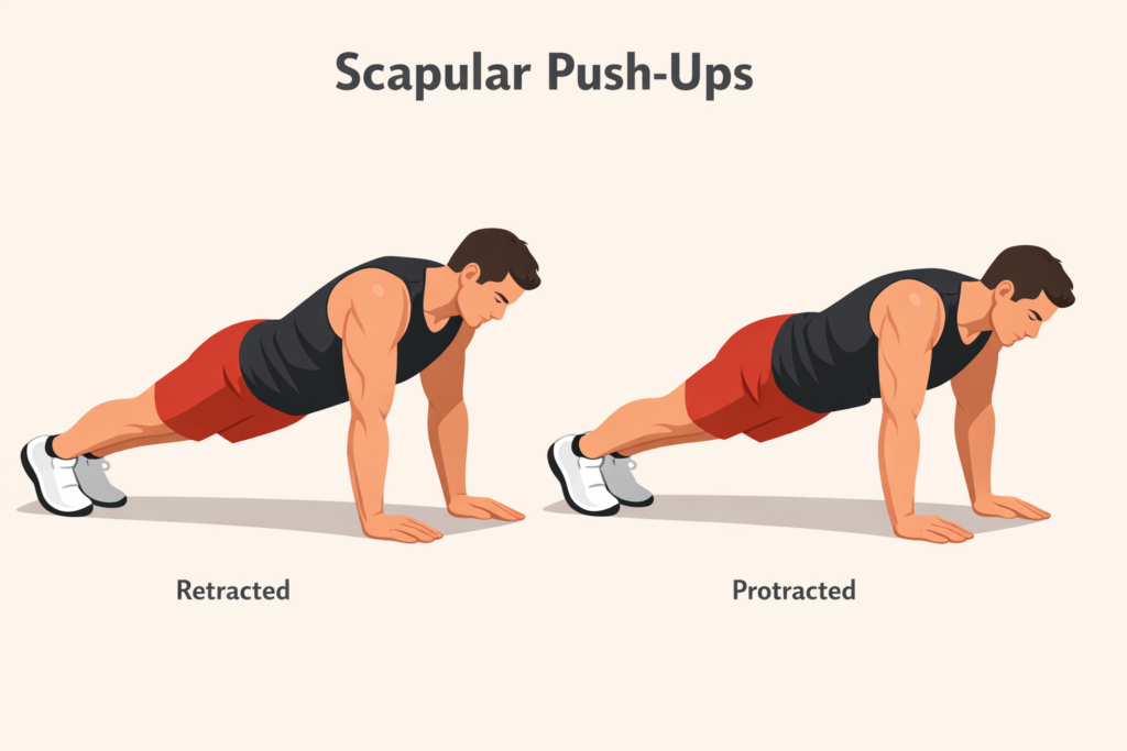Athlete-demonstrating-scapular-push-up-retraction-and-protraction-on-floor