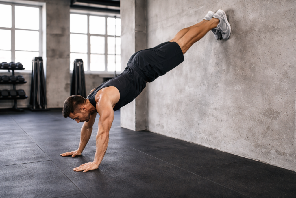 Wall-assisted-handstand-lean-calisthenics-progression-against-wall