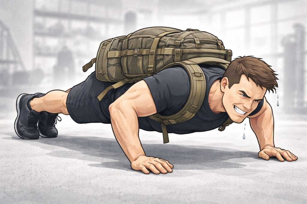 Weighted-push-ups-heavy-backpack-bodyweight-strength-training