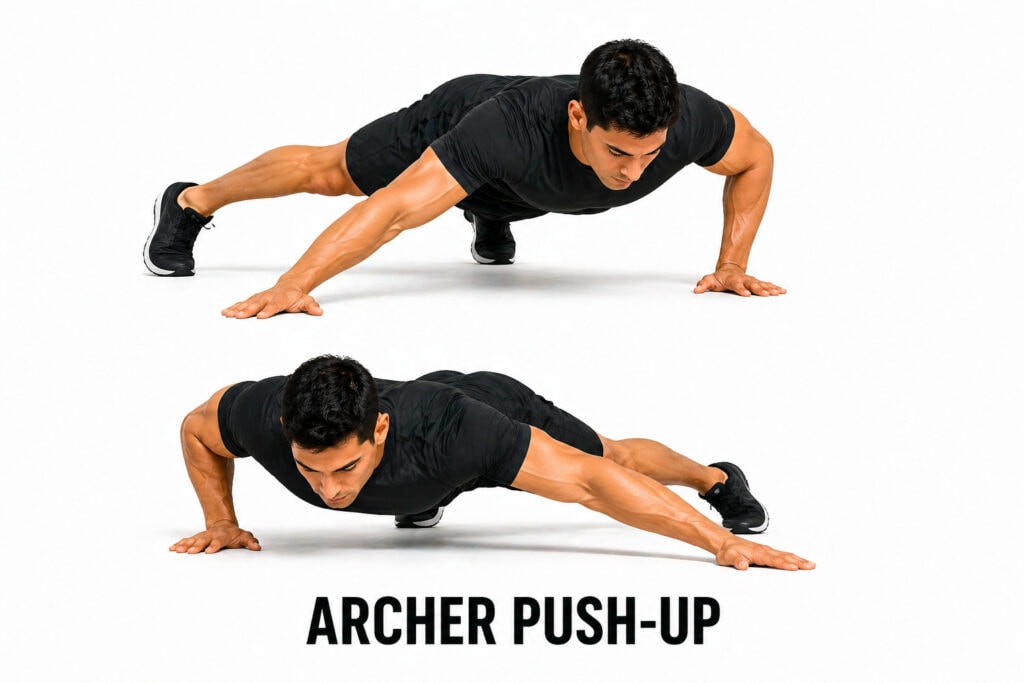 Archer-push-up-wide-hand-single-side-press-position