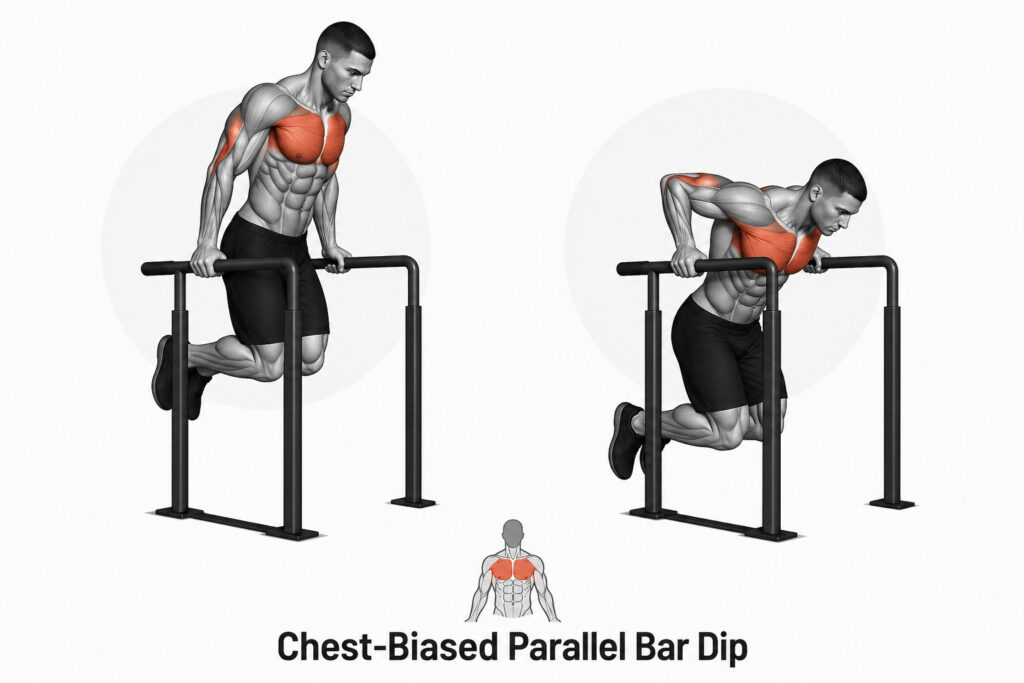 Chest-Biased-Parallel-Bar-Dip-Exercise-Guide