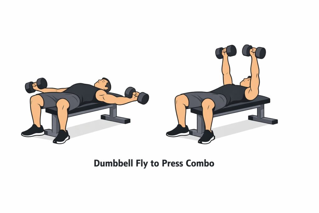 Dumbbell-fly-to-press-combo-bench-chest-exercise-with-dumbbells-lowering-and-pressing-motion