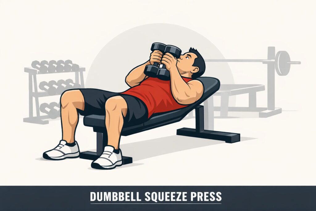 Athlete-Performing-Dumbbell-Squeeze-Press-With-Weights-Near-Face
