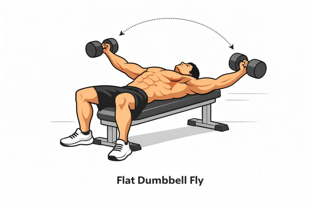 Flat-dumbbell-fly-on-bench-with-wide-arm-chest-stretch-motion