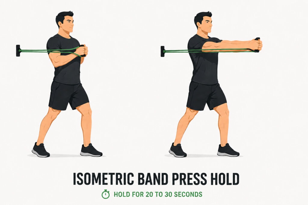 Isometric-band-press-hold-forward-band-chest-hold-position