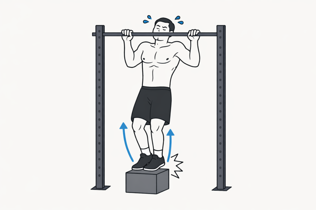 Feet-pushing-on-box-assisted-pull-up