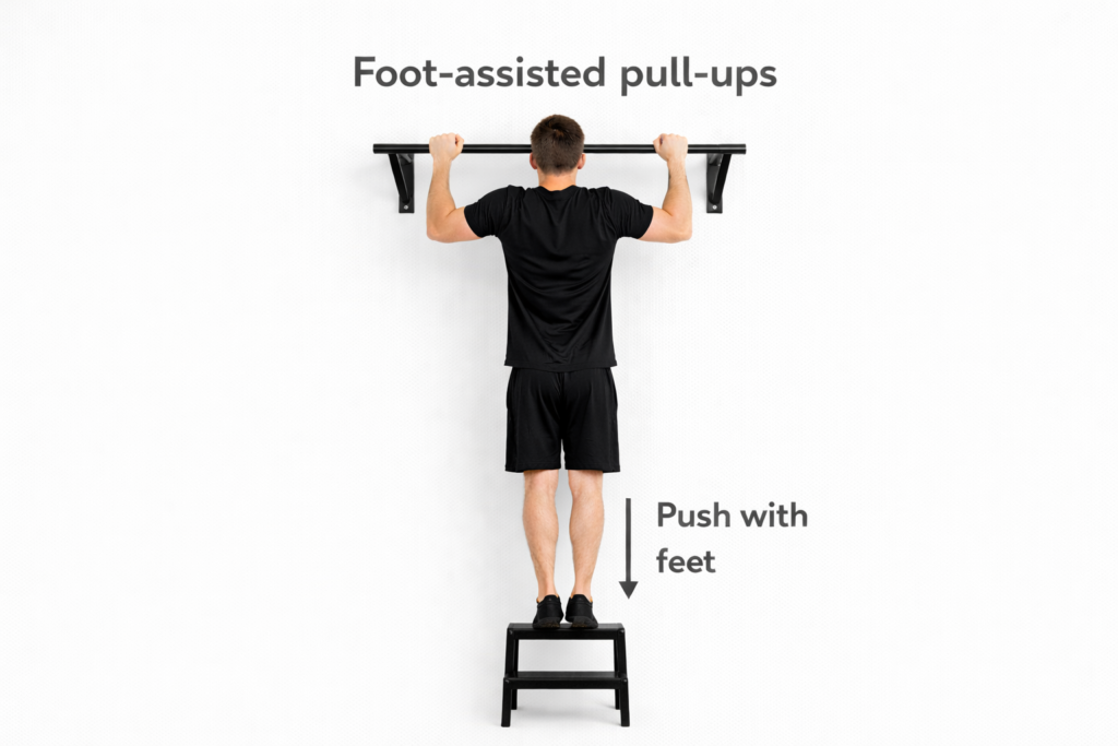 Foot-assisted-pull-up-using-box-light-leg-support