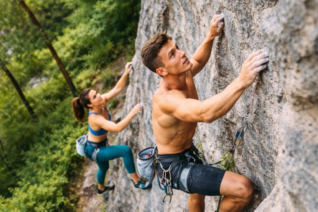 Rock-Climbing-On-Steep-Cliff-Grip-Endurance-Upper-Body-Strength-Outdoor-Climb