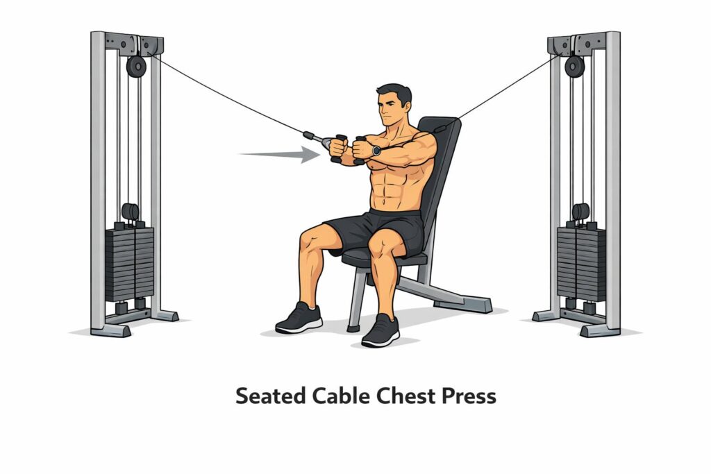 Seated-Cable-Chest-Press-On-Bench-Between-Dual-Cable-Stacks