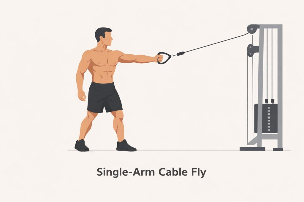 Single-Arm-Cable-Fly-Standing-One-Side-Chest-Movement-With-Cable-Machine