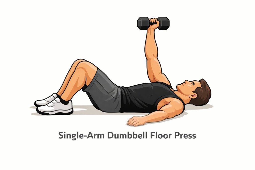 Single-Arm-Dumbbell-Floor-Press-On-Floor-With-One-Dumbbell