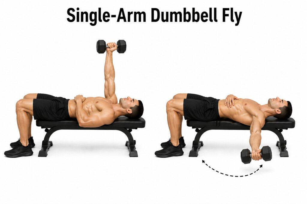 Single-arm-dumbbell-fly-flat-bench-one-side-chest-workout