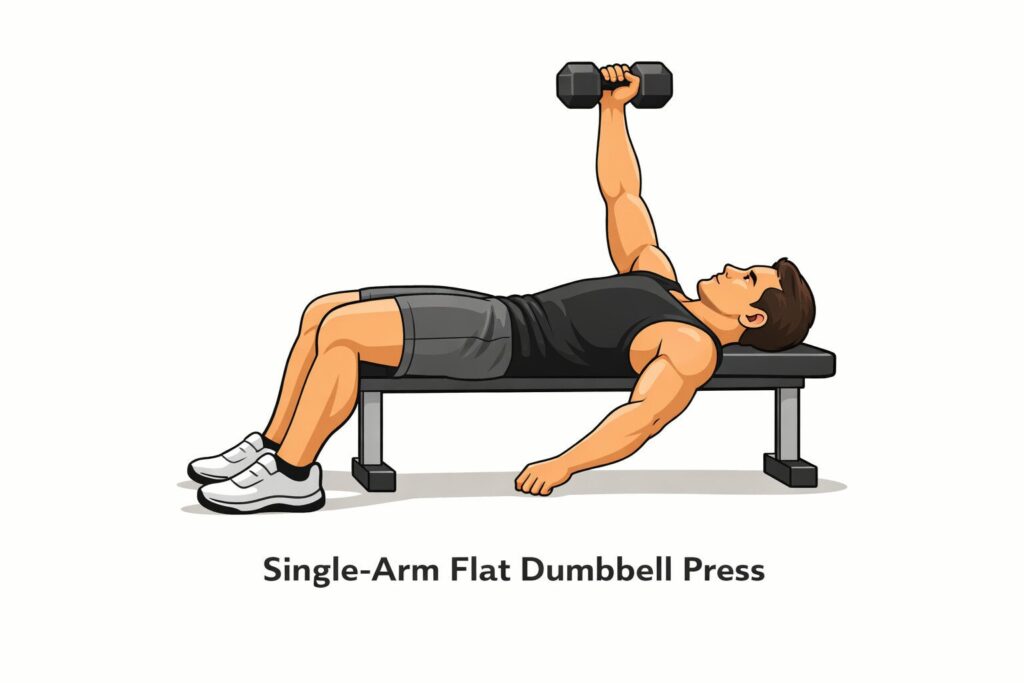 Single-Arm-Flat-Dumbbell-Press-On-Bench-With-One-Dumbbell