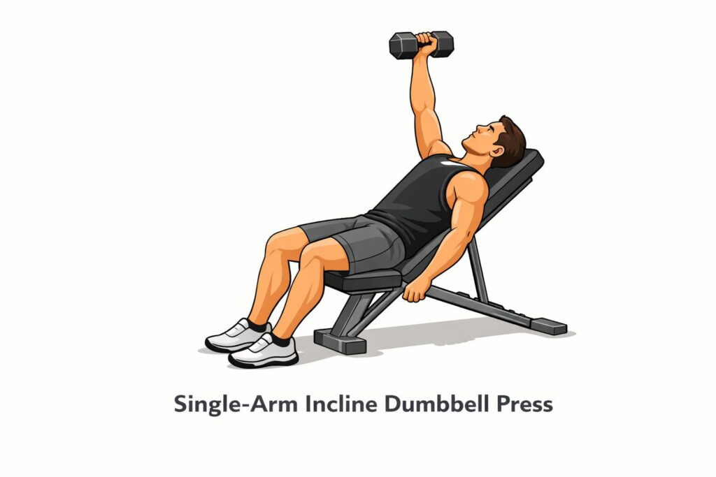 Single-Arm-Incline-Dumbbell-Press-On-Angled-Bench-With-One-Dumbbell