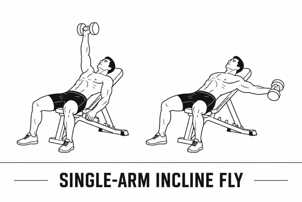 Single-arm-incline-fly-on-bench