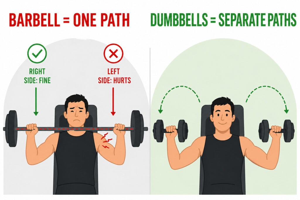 Barbell-bench-press-one-path-vs-dumbbells-separate-paths-shoulder-comfort