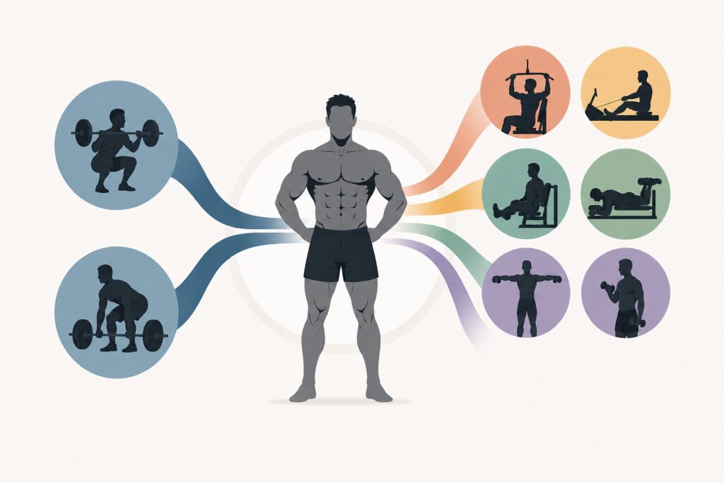 Bodybuilder-combining-compound-and-isolation-training