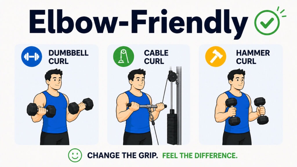 Elbow-Friendly-Curl-Exercise-Options-With-Dumbbell-Cable-And-Hammer-Grip