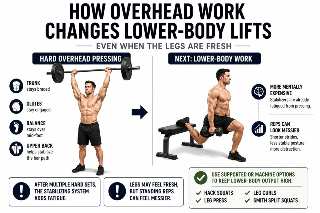Overhead-Pressing-Before-Bulgarian-Split-Squat-With-Supported-Lower-Body-Exercise-Options