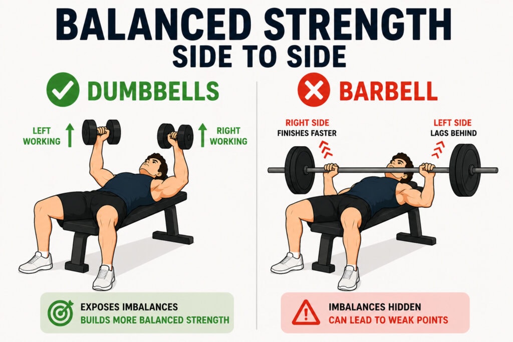 Balanced-strength-side-to-side-comparison-of-dumbbells-and-barbell-bench-press-showing-muscle-imbalances