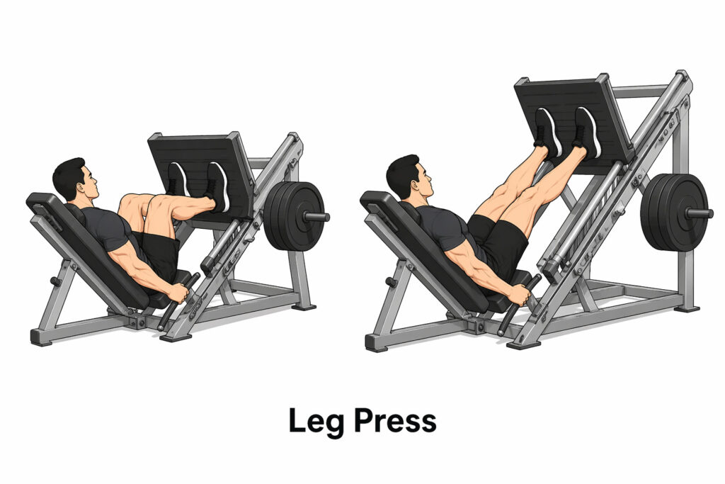 Leg-Press-seated-machine-feet-pushing-platform-start-and-finish-position-form